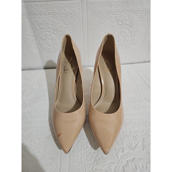 Sam Edelman Hazel Pointed Toe Pump Womens 9 Beige Patent Leather Heels - Picture 11 of 16